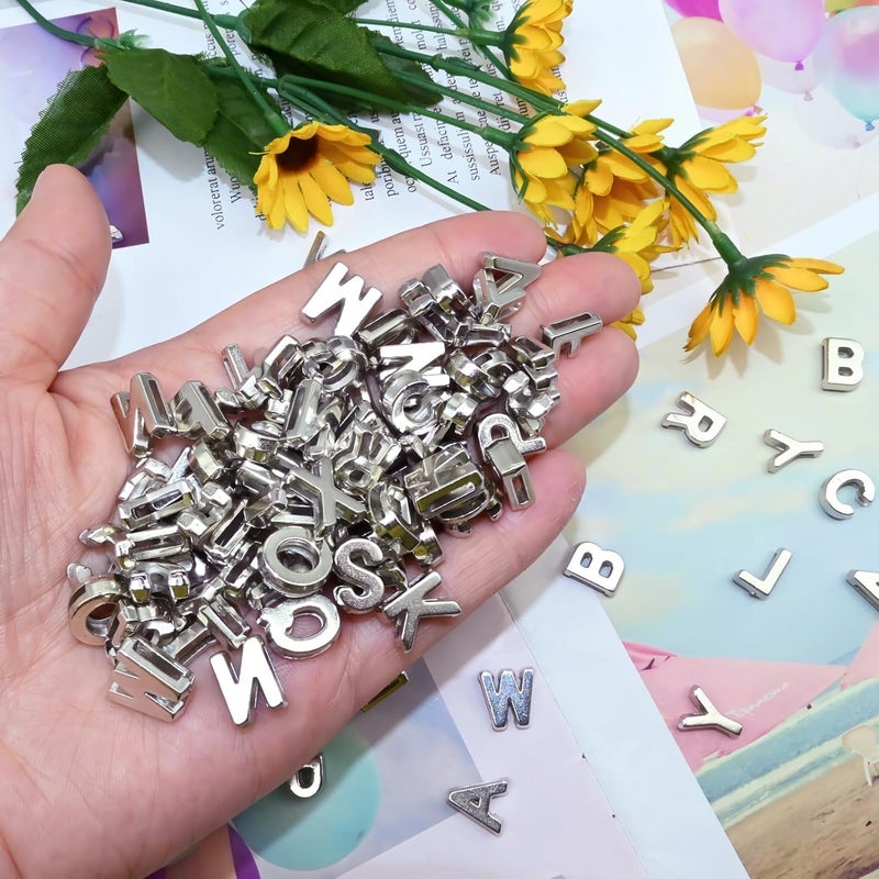 Looconi 300pcs Silver Letter Beads Pendant,A-Z,3D Loose Beads,Plastic Initial Charms for Jewelry Making,Key Chains,Crafts - Image 3